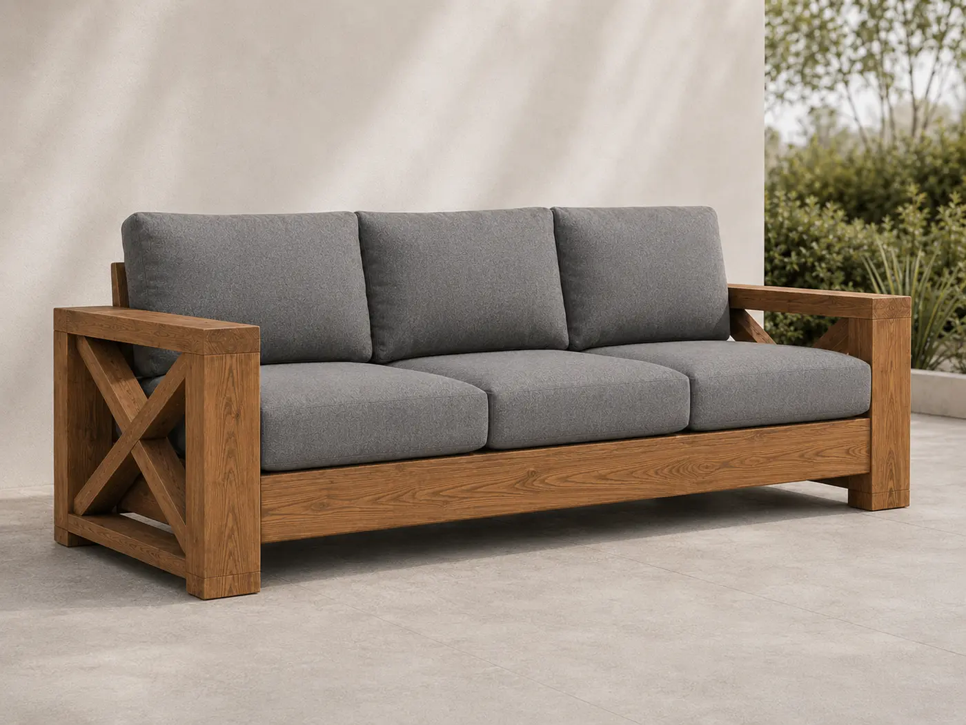 Sofa 3-osobowa Nordic X na drewnianym tarasie