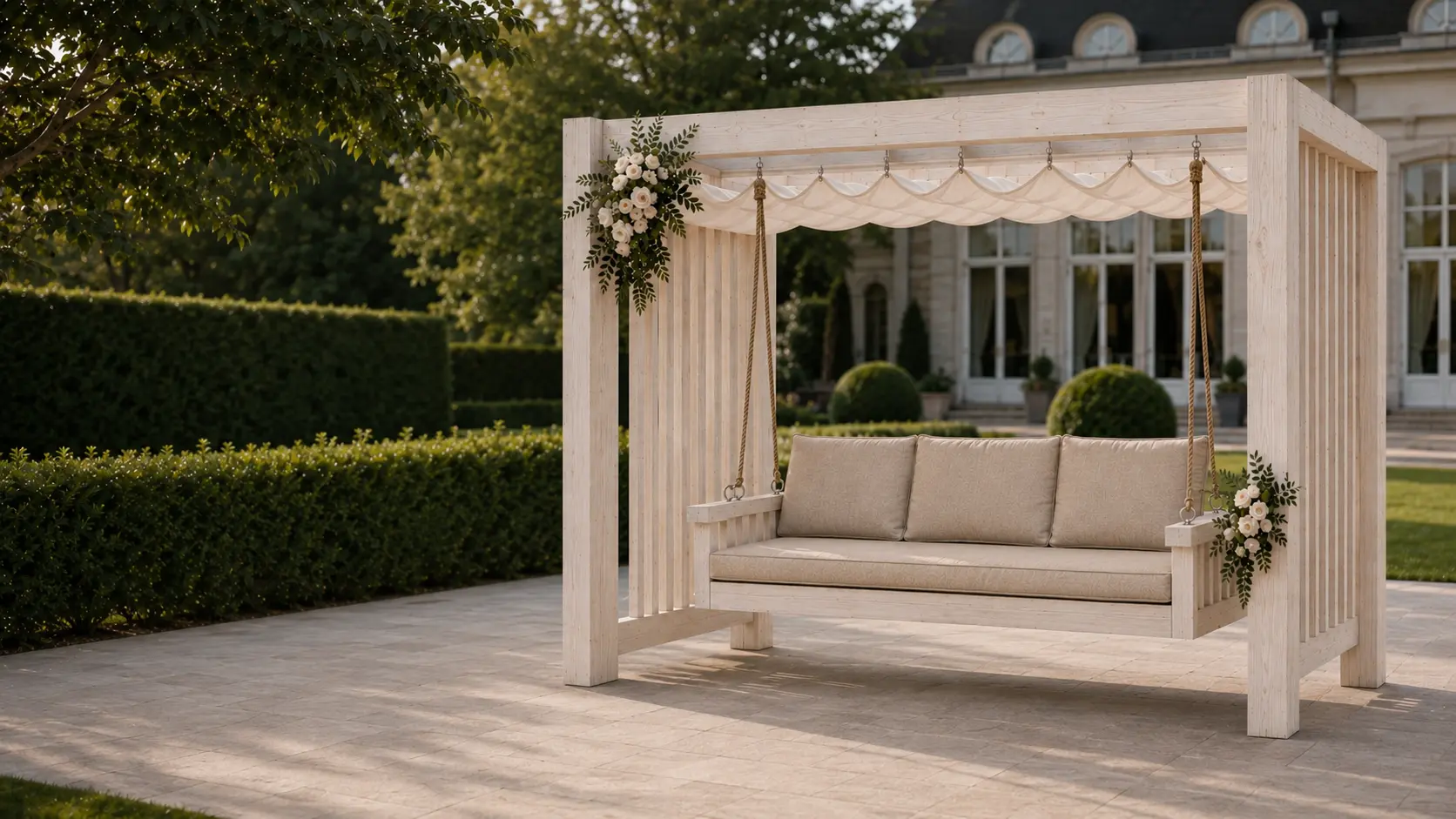 Pergola eventowa z huśtawką ślubną — Pełna konstrukcja eventowa