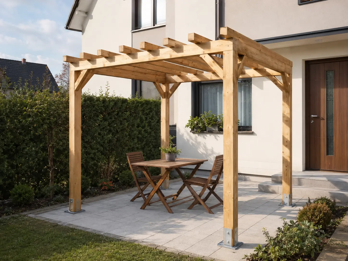 Pergola drewniana S — ażurowa, 250 × 250 × 235 cm, dach: ażur