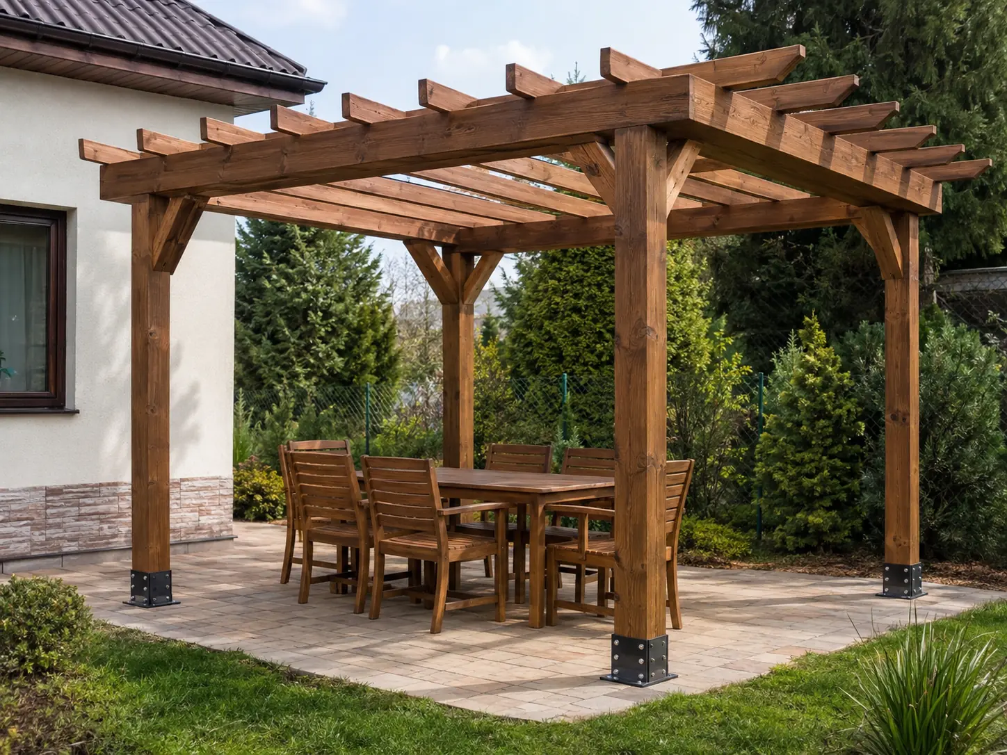 Pergola drewniana M — ażurowa, 300 × 400 × 240 cm, dach: ażur