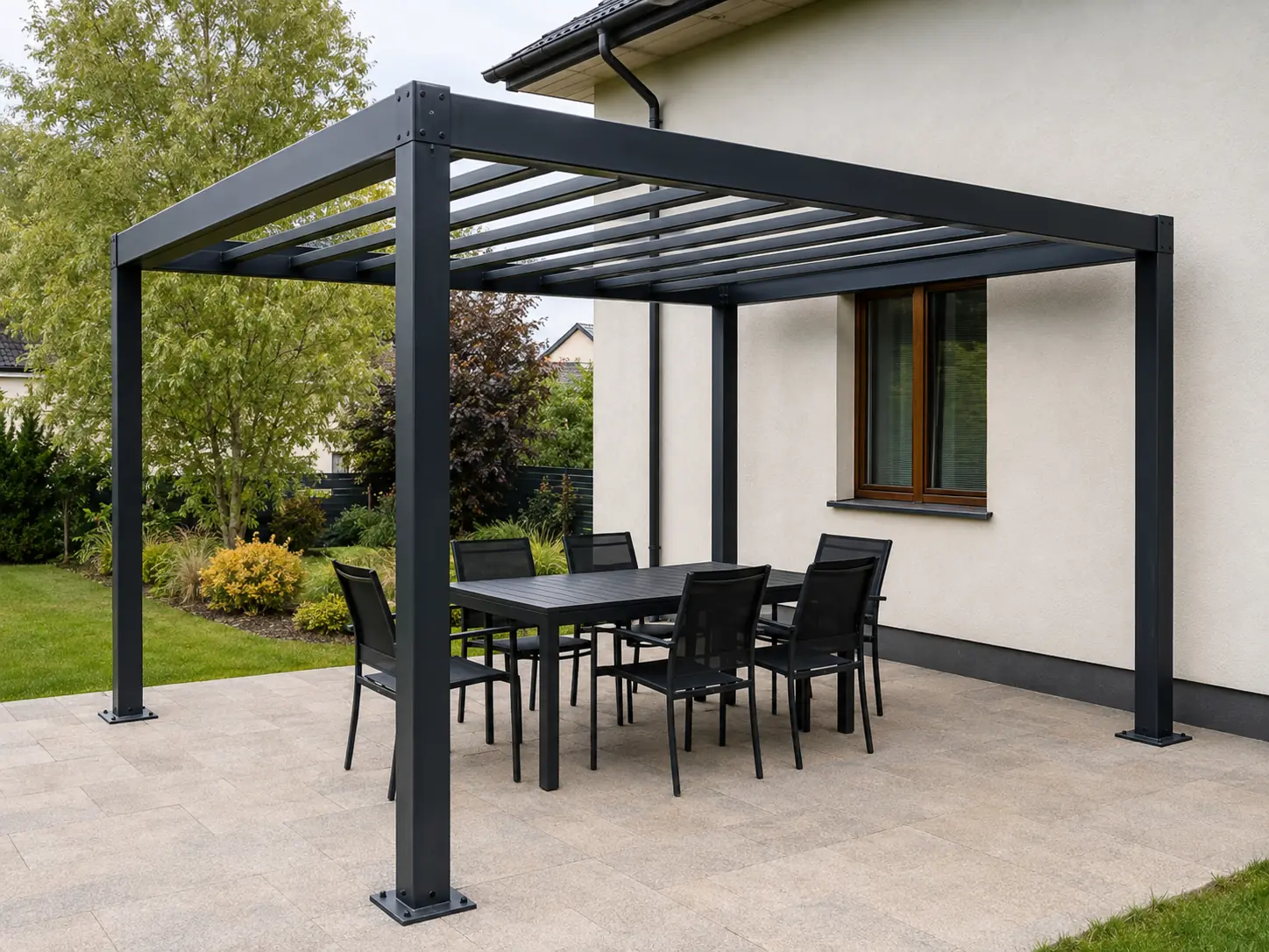 Pergola stalowa M — ażurowa, 300 × 400 × 240 cm, dach: ażur